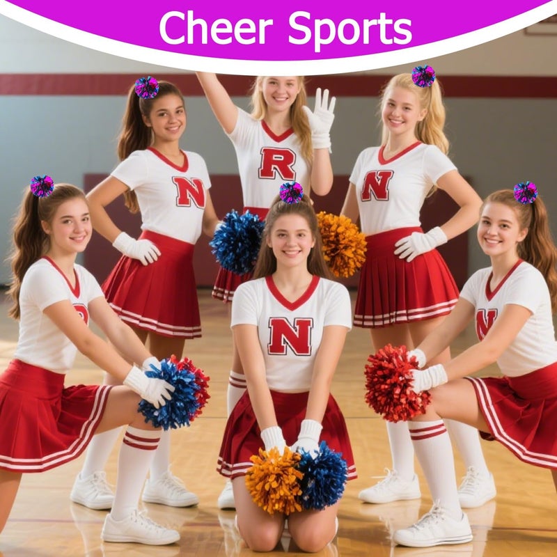 Hooshing 5PCS Pom Poms Cheerleading Shaker and Hair Ropes Wrist Ties with Poms for Cheerleader Girls Sports Spirits Rewards Cheer in Party Festival - Image 5